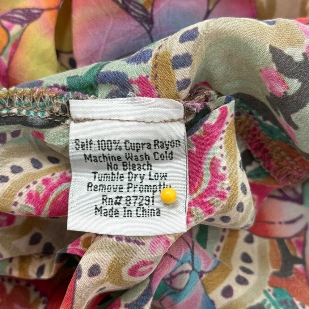 Johnny Was Women Size M Mini Tunic Dress Floral Paisley Short Sleeve Cupra Rayon - Picture 7 of 7